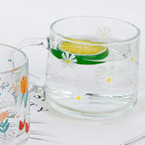 Maxbell Glass Coffee Cup Teacup Tea Mug with Handle Milk Mug for Yogurt Juice White Flowers