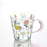 Maxbell Coffee Mugs Glassware Floral Pattern Glass Heat Resistant for Yogurt Travel