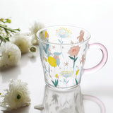 Maxbell Coffee Mugs Glassware Floral Pattern Glass Heat Resistant for Yogurt Travel