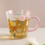 Maxbell Coffee Mugs Glassware Floral Pattern Glass Heat Resistant for Yogurt Travel