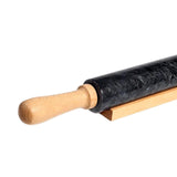 Maxbell Marble Rolling Pin with Wooden Handles and Cradle Save Effort for Bread Black