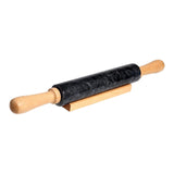 Maxbell Marble Rolling Pin with Wooden Handles and Cradle Save Effort for Bread Black