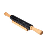 Maxbell Marble Rolling Pin with Wooden Handles and Cradle Save Effort for Bread Black