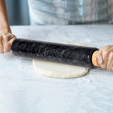 Maxbell Marble Rolling Pin with Wooden Handles and Cradle Save Effort for Bread Black