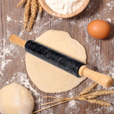 Maxbell Marble Rolling Pin with Wooden Handles and Cradle Save Effort for Bread Black