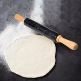 Maxbell Marble Rolling Pin with Wooden Handles and Cradle Save Effort for Bread Black