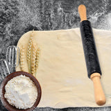 Maxbell Marble Rolling Pin with Wooden Handles and Cradle Save Effort for Bread Black