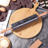 Maxbell Marble Rolling Pin with Wooden Handles and Cradle Save Effort for Bread Black