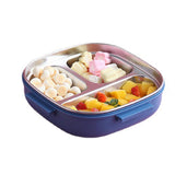 Maxbell Kids Lunch Box Cutlery Storage Reusable Bento Insulated Lunch Box for Picnic blue three grids