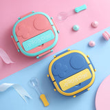 Maxbell Kids Lunch Box Cutlery Storage Reusable Bento Insulated Lunch Box for Picnic blue three grids