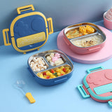 Maxbell Kids Lunch Box Cutlery Storage Reusable Bento Insulated Lunch Box for Picnic blue three grids