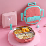 Maxbell Kids Lunch Box Cutlery Storage Reusable Bento Insulated Lunch Box for Picnic blue three grids