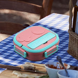 Maxbell Kids Lunch Box Cutlery Storage Reusable Bento Insulated Lunch Box for Picnic Pink 3 grids