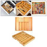 Maxbell Expandable Bamboo Cutlery Tray Storage Dividers Organizer Drawer Storage Box 7 Slot