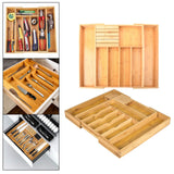 Maxbell Expandable Bamboo Cutlery Tray Storage Dividers Organizer Drawer Storage Box 7 Slot