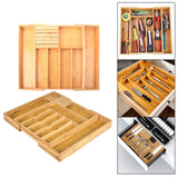 Maxbell Expandable Bamboo Cutlery Tray Storage Dividers Organizer Drawer Storage Box 7 Slot