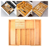 Maxbell Expandable Bamboo Cutlery Tray Storage Dividers Organizer Drawer Storage Box 7 Slot