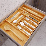 Maxbell Expandable Bamboo Cutlery Tray Storage Dividers Organizer Drawer Storage Box 9 Slot