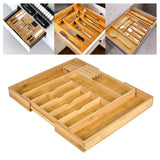 Maxbell Expandable Bamboo Cutlery Tray Storage Dividers Organizer Drawer Storage Box 9 Slot
