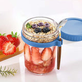 Maxbell Glass Cup Tea Cup Easy to Clean Oatmeal Container Jar for Camping Office Gym blue