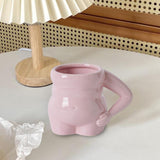 Maxbell Morning Cup belly Creative Ceramic Novelty Cup for Milk breakfast Pink