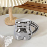Maxbell Morning Cup belly Creative Ceramic Novelty Cup for Milk breakfast Argent