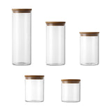 Maxbell 5x Food Storage Canisters Organizer Glass Storage Jar for Candy Spice Grains wooden cap
