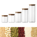 Maxbell 5x Food Storage Canisters Organizer Glass Storage Jar for Candy Spice Grains wooden cap