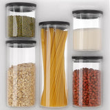 Maxbell 5x Food Storage Canisters Organizer Glass Storage Jar for Candy Spice Grains black cap