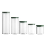 Maxbell 5x Food Storage Canisters Organizer Glass Storage Jar for Candy Spice Grains green cap