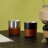 Maxbell 4 Pieces PU Leather Lightweight Heat Resistant Camping Accessory Cups Sleeve Diameter 4.45cm
