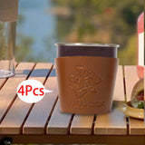 Maxbell 4 Pieces PU Leather Lightweight Heat Resistant Camping Accessory Cups Sleeve Diameter 4.45cm