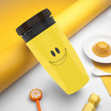 Maxbell Coverless Twist Cup Portable with Stainless Steel Straw Insulated Coffee Cup smile yellow