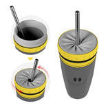Maxbell Coverless Twist Cup Portable with Stainless Steel Straw Insulated Coffee Cup Gray Smile