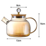 Maxbell Glass Tea Pot Kettle Wooden Lid Milk Jug Coffee Pitcher Airtight with Filter Light Brown 1L