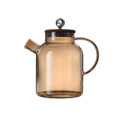 Maxbell Glass Tea Pot Kettle Wooden Lid Milk Jug Coffee Pitcher Airtight with Filter Light Brown 1L