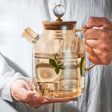 Maxbell Glass Tea Pot Kettle Wooden Lid Milk Jug Coffee Pitcher Airtight with Filter Light Brown 1L