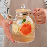 Maxbell Glass Tea Pot Kettle Wooden Lid Milk Jug Coffee Pitcher Airtight with Filter Light Brown 1L