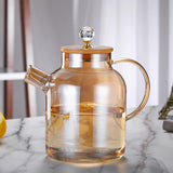 Maxbell Glass Tea Pot Kettle Wooden Lid Milk Jug Coffee Pitcher Airtight with Filter Light Brown 1L