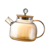 Maxbell Glass Tea Pot Kettle Wooden Lid Milk Jug Coffee Pitcher Airtight with Filter Light Brown 1L