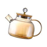 Maxbell Glass Tea Pot Kettle Wooden Lid Milk Jug Coffee Pitcher Airtight with Filter Light Brown 1L