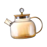 Maxbell Glass Tea Pot Kettle Wooden Lid Milk Jug Coffee Pitcher Airtight with Filter Light Brown 1L