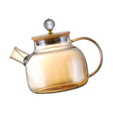 Maxbell Glass Tea Pot Kettle Wooden Lid Milk Jug Coffee Pitcher Airtight with Filter Light Brown 1L
