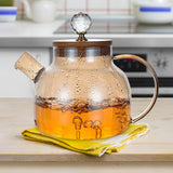 Maxbell Glass Tea Pot Kettle Wooden Lid Milk Jug Coffee Pitcher Airtight with Filter Light Brown 1L