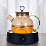Maxbell Glass Tea Pot Kettle Wooden Lid Milk Jug Coffee Pitcher Airtight with Filter Light Brown 1L