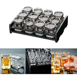 Maxbell Beer Glass Tray for Whisky Brandy Glassware for Party Glass Holder Tray 12 Holes with Cups