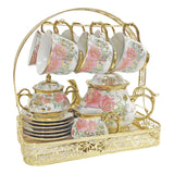 Maxbell Ceramic Cups and Saucers Set Floral for Afternoon tea Party Living Room rose