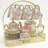 Maxbell Ceramic Cups and Saucers Set Floral for Afternoon tea Party Living Room rose