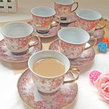 Maxbell Ceramic Cups and Saucers Set Floral for Afternoon tea Party Living Room Cherry