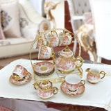Maxbell Ceramic Cups and Saucers Set Floral for Afternoon tea Party Living Room Cherry